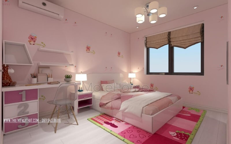 Thiết kế phòng ngủ con gái đẹp, đáng yêu từ sắc hồng điểm nhấn. Thiết kế phòng ngủ biệt thự