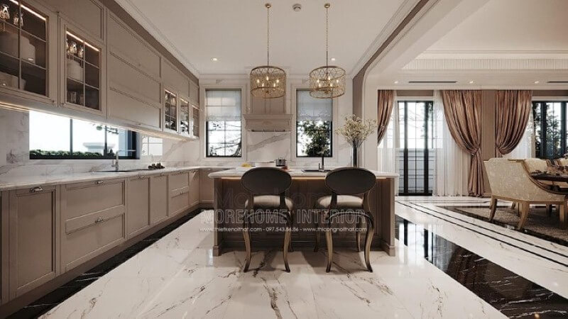 Đá ốp bếp vân mây đẹp, sang trọng cho tủ bếp biệt thự, nhà phố. Thiết kế phòng bếp, tủ bếp đẹp